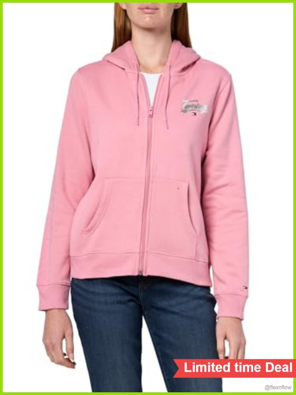 Medium Weight Zip Up Hoodie with Printed Logo and Drawstring
